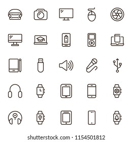 Device flat icon set . Single high quality outline symbol of info for web design or mobile app. Thin line signs for design logo, visit card, etc. Outline logo of device