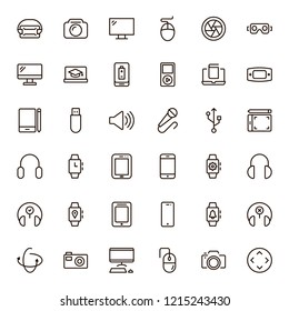 Device flat icon set . Single high quality outline symbol of info for web design or mobile app. Thin line signs for design logo, visit card, etc. Outline logo of device