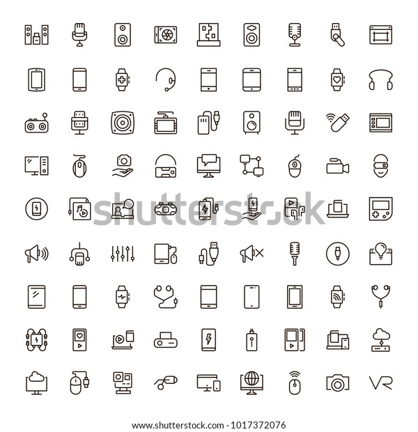 Device flat icon set . Single\
high quality outline symbol of info for web design or mobile app.\
Thin line signs for design logo, visit card, etc. Outline logo of\
device