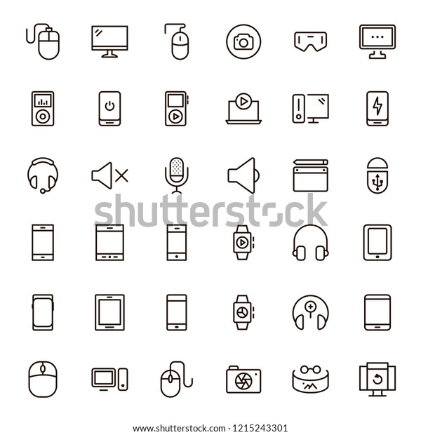 Device flat icon set . Single\
high quality outline symbol of info for web design or mobile app.\
Thin line signs for design logo, visit card, etc. Outline logo of\
device