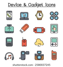 Device and Gadget icon set in color line style