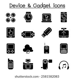 Device and Gadget icon set in glyph style