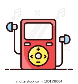 Device with handsfree, portable music player in flat style 
