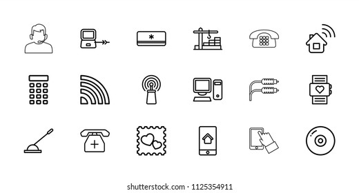 Device icon. collection of 18 device outline icons such as laptop connection, disc, heart rate watch, home connection. editable device icons for web and mobile.