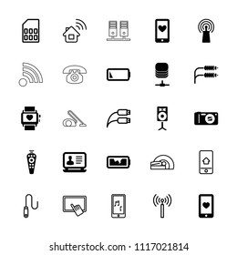 Device icon. collection of 25 device filled and outline icons such as laptop, heart mobile, signal, remote control, camera. editable device icons for web and mobile.