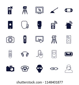 Device icon. collection of 25 device filled and outline icons such as theodolite, portable console, no charge, camera, camera lense. editable device icons for web and mobile.