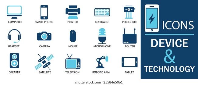 Device  icon collection.  Featuring detailed illustrations of computer, screen, pc, network, computer , pc tower, device, desk, mouse, monitor, computer networks. Cohesive set of scalable vector icons