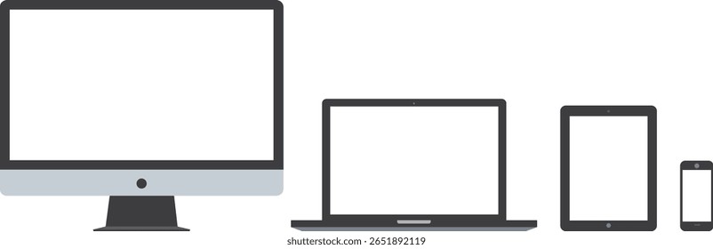 Device icon collection. Smartphone, tablet, laptop and desktop computer symbol. vector Illustration.