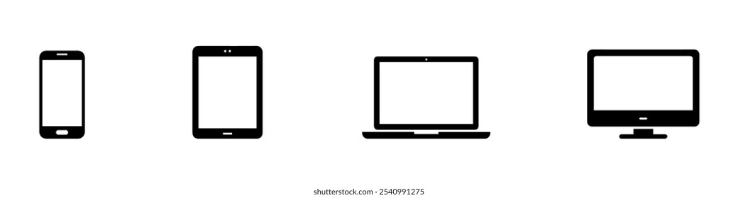 Device icon. Computer, laptop, tablet and smartphone set. Vector illustration. EPS 10