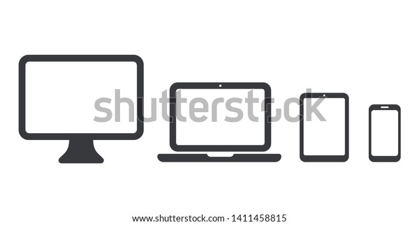 デバイスアイコン コンピュータ ノートパソコン タブレット スマートフォンセット ベクターイラスト のベクター画像素材 ロイヤリティフリー