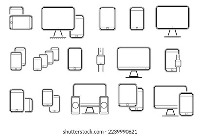 Device icon. Electronic and devices line icons set
