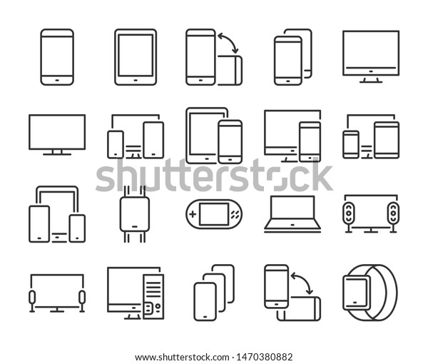 デバイスアイコン 電子およびデバイスのラインアイコンセット ベクターイラスト のベクター画像素材 ロイヤリティフリー