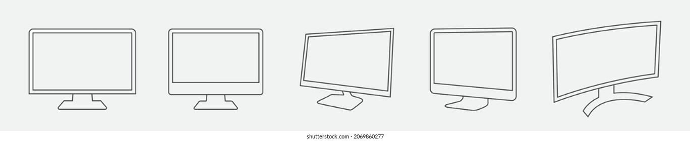 Portátil de icono de dispositivo, computadora de escritorio, monitor y tv. Ilustración de línea de vector, diseño plano