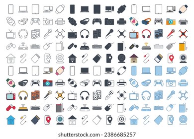 device icon mega set, Included icons as Laptop, Drone, Speaker, gamepad and more symbols collection, logo isolated vector illustration