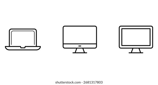 Device icon set, computer, monitor, laptop, desktop, electronics vector illustration for design projects.