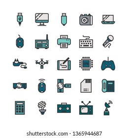Device icon set with filled line style vector illustration