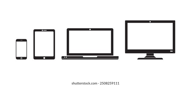 device icon set flat style smartphone tablet laptop desktop vector black white isolated design