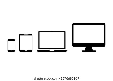 Device icon set in flat style. Smartphone, tablet, laptop and desktop computer symbols. Digital device collection. Vector illustration