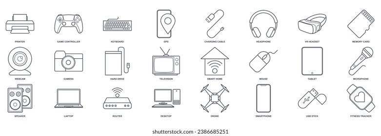 device icon set, Included icons as Laptop, Drone, Speaker, gamepad and more symbols collection, logo isolated vector illustration