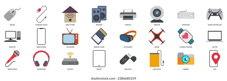 device icon set, Included icons as Laptop, Drone, Speaker, gamepad and more symbols collection, logo isolated vector illustration