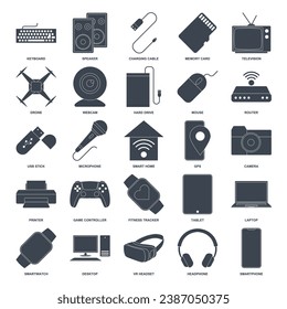 conjunto de iconos de dispositivo, iconos incluidos como Laptop, Drone, Altavoz, gamepad y más colección de símbolos, imagen vectorial aislada de logotipo