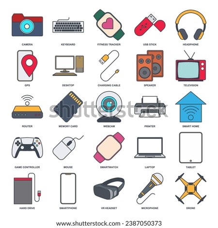 device icon set, Included icons as Laptop, Drone, Speaker, gamepad and more symbols collection, logo isolated vector illustration