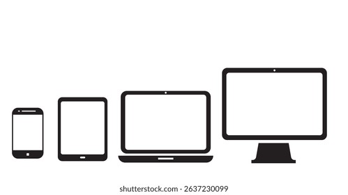 Device icon set. Laptop, Computer, Tablet and Smartphone. Vector illustration