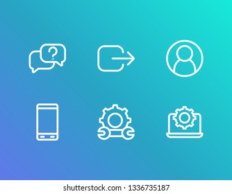 Device icon set and log out with chat, user and repair computer. Exit related device icon vector for web UI logo design.