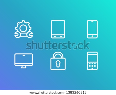 Device icon set and old phone with repair, monitor and phone ios. Telephone related device icon vector for web UI logo design.