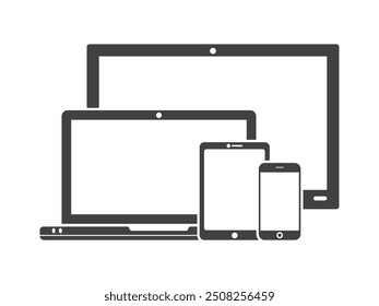 Conjunto de iconos de dispositivo Teléfono Tablet PC Escritorio Negro Blanco Fondo aislado