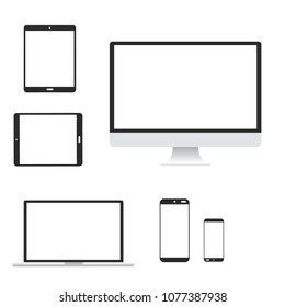 Device icon set portable personal computer, mobile phone, smartphone, gadget vector, tablet ipad white background