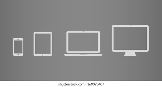 Ícones do dispositivo: smartphone, tablet, laptop e computador desktop