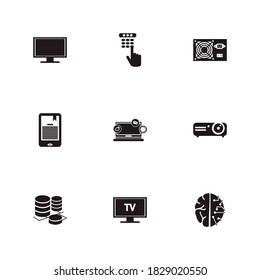 Device icon set and tv with artificial intelligence, projector and monitor. Archive related device icon vector for web UI logo design.