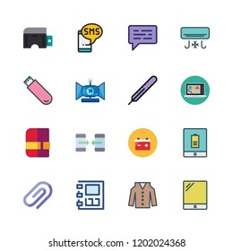 device icon set. vector set about air conditioner, agenda, coat and attach icons set.