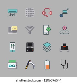 device icon set. vector set about virtual reality, mower, smartphone and air conditioner icons set.