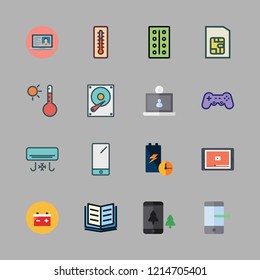 device icon set. vector set about thermometer, battery, temperature and smartphone icons set.