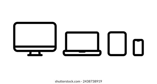 Device icon. smartphone, tablet, laptop and desktop computer symbol. for mobile concept and web design. vector illustration