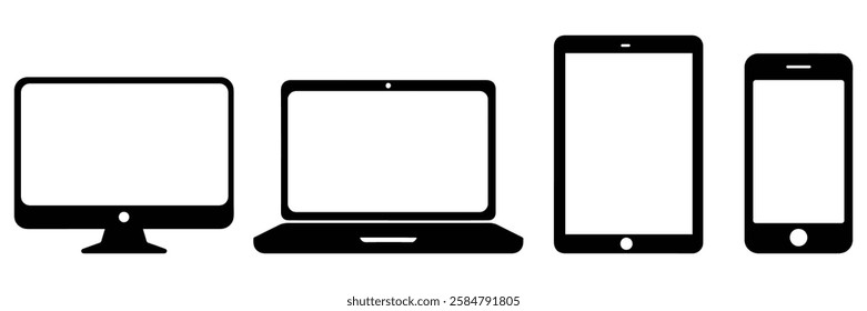 Device Icon vector. Desktop, Laptop, tablet, smartphone silhouette icon vector on white background