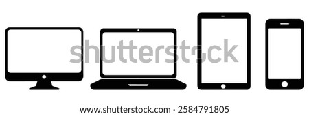 Device Icon vector. Desktop, Laptop, tablet, smartphone silhouette icon vector on white background
