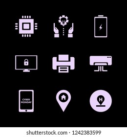 Device Icon. Device Vector Icons Set Hotel Location, Technology Progress, Cyber Monday Mobile And Printer