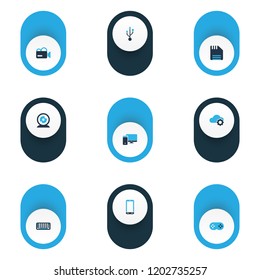 Device icons colored set with floppy disk, keyboard, computer and other cloud technology elements. Isolated vector illustration device icons.