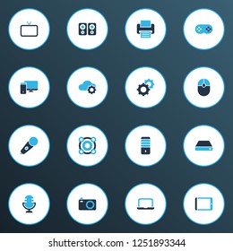 Device icons colored set with tablet, cloudtech, tv and other processor elements. Isolated vector illustration device icons.