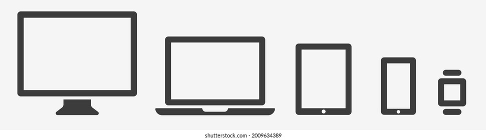 Device Icons: Computer, Tablet, Laptop, Smartphone, Desktop WatchСlock. Vector illustration
