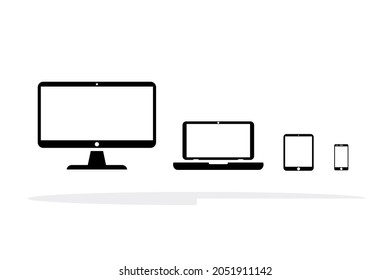 Iconos del dispositivo: computadoras de escritorio, , laptops, tablets y smartphones. Ilustración de vector de diseño web de respuesta.