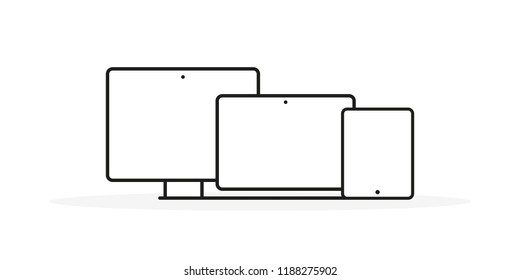 Device Icons: laptop, tablet and desktop computer. Vector illustration, flat design