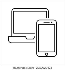 Device Icons of responsive design for presentation, smartphone, tablet, laptop and desktop computer. Vector illustration on white background