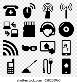 Device icons set. set of 16 device filled icons such as signal tower, phone, signal, operator, arm lever, medical phone, wire, home on tablet, laptop connection