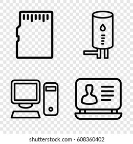 Device icons set. set of 4 device outline icons such as laptop, pc, geyser