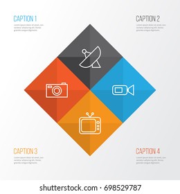 Device Icons Set. Collection Of Antenna, Digital Camera, Camcorder And Other Elements. Also Includes Symbols Such As Antenna, Camcorder, Signal.