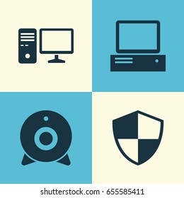 Device Icons Set. Collection Of Broadcast, Personal Computer, Defense And Other Elements. Also Includes Symbols Such As Defense, Camera, Personal.